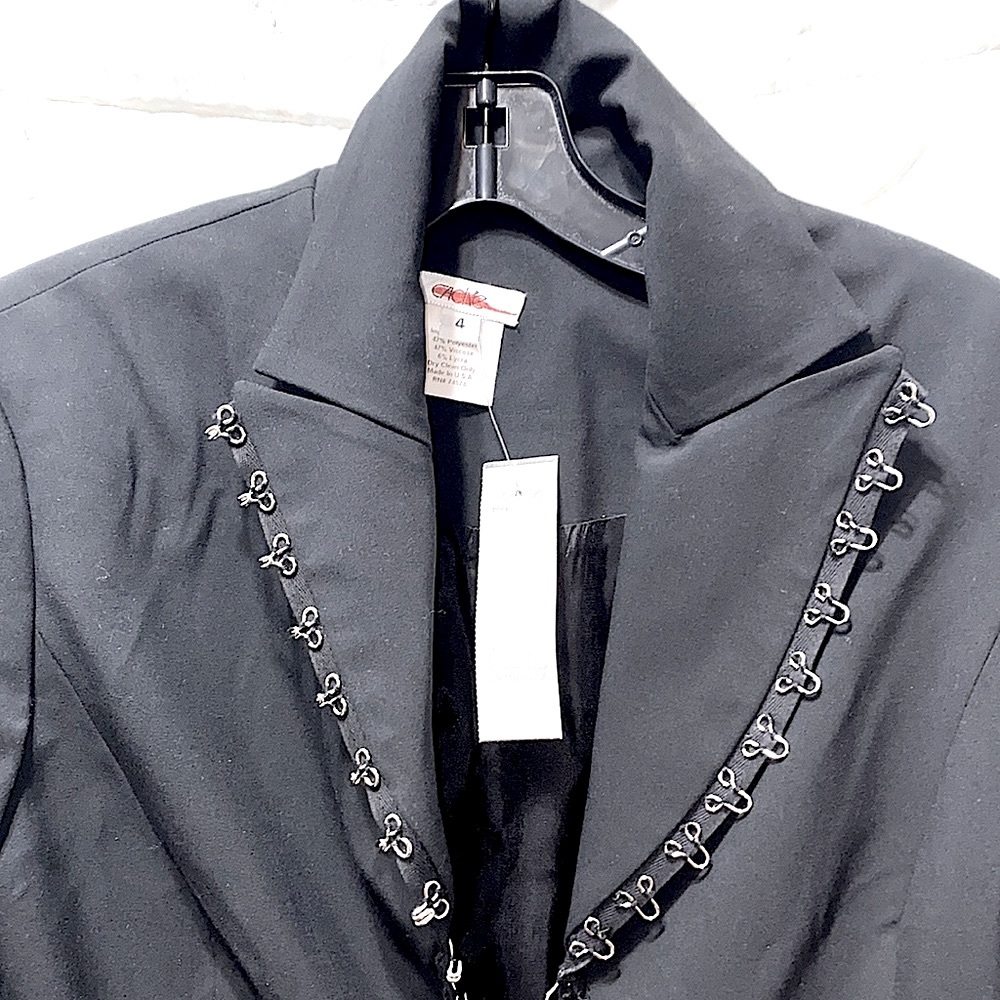 NWT CACHE BLK TUXEDO LINE HOOK&EYE JACKET SZ 4 - Picture 2 of 10